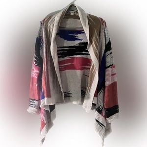 Multi-color open front cardigan sweater. Good condition. Size Junior L
